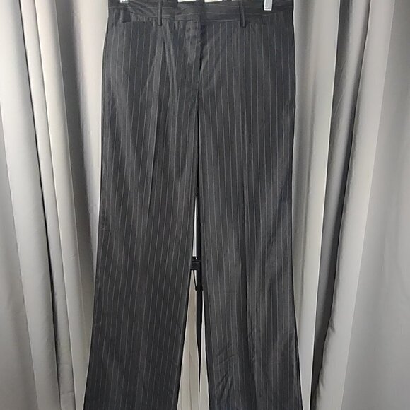 Bogari Black With Gray Pinstripe Silk Blend Pants Size 10 NWOT - Picture 1 of 9